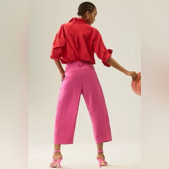 By Anthropologie | Cropped Pleated Trousers Pink Pants - Picture 2 of 11